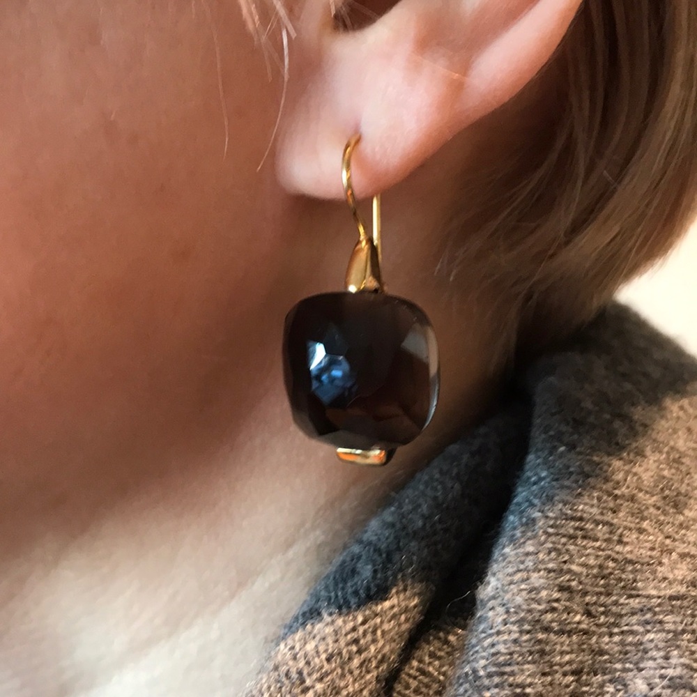 Italian Smoky Quartz Drop Earrings – Gold‑Plated Cushion Cut, by PITTIe - Picture 7 of 9